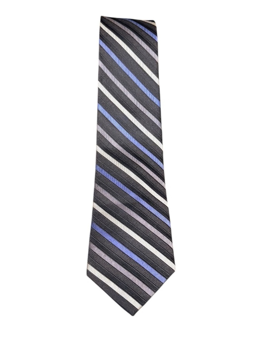 Classic Men’s Diagonal Stripe Tie in Black, Blue & Gray